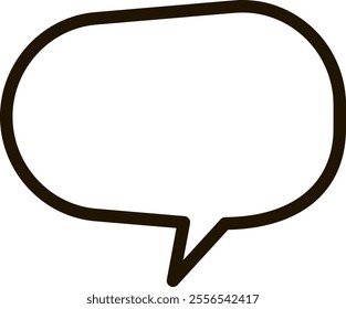 Simple black outline of a rounded empty speech bubble pointing downwards, symbolizing conversation, discussions, and the expression of thoughts or ideas