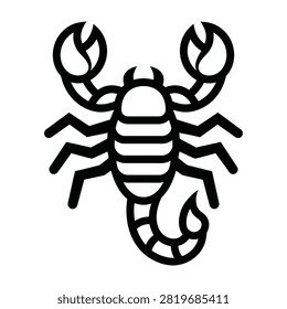 Simple black outline of a scorpion isolated on white. Zodiac sign symbol. Arachnid icon suitable for horoscopes, nature designs, and general web use.