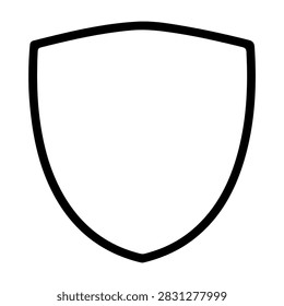 Simple black outline shield icon representing security, safety, and protection in digital and physical contexts.