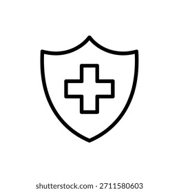 Sencillo escudo de contorno negro con un símbolo más en el interior que representa la protección de la salud