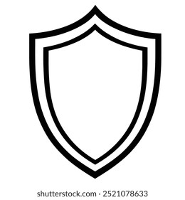 A simple black outline of a shield, symbolizing protection or security.