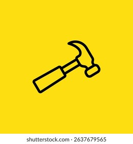 A simple black outline shows a hammer against a solid yellow backdrop, ideal for representing construction or DIY.