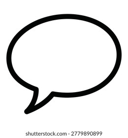 A simple black outline of a speech bubble, isolated on a white background, used for comments or dialogue in digital communication, chat, or conversation
