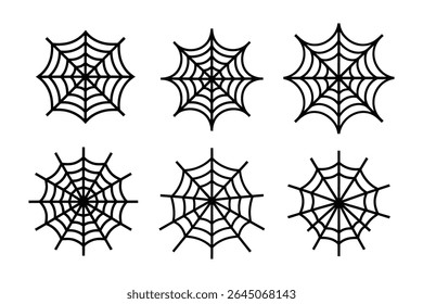 Simple Black Outline Spider Web Icons Set