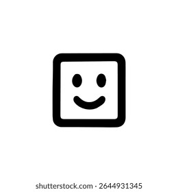 Simple black outline square emoticon face with happy expression