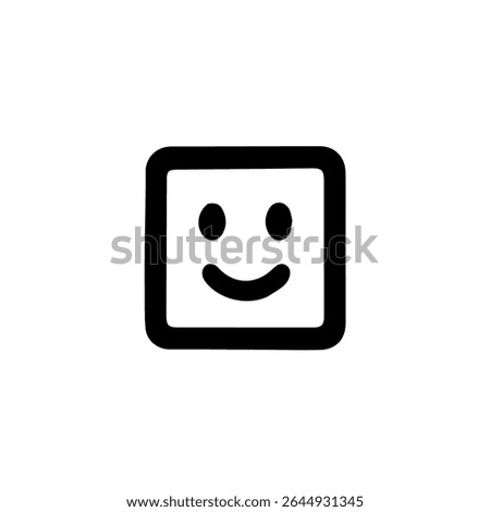 Simple black outline square emoticon face with happy expression