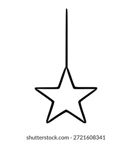 Estrella de contorno negro simple que cuelga de una Ilustración vectorial de línea delgada.