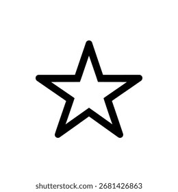 Icono de estrella de contorno negro simple sobre un fondo blanco. Ideal para proyectos de diseño minimalista, interfaces de usuario y sistemas de clasificación en formato Vector.