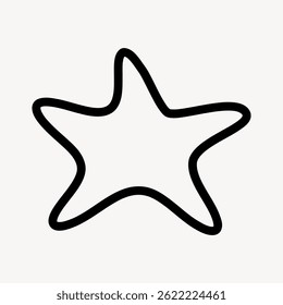 Simple contorno negro de una estrella de mar con cinco brazos curvos sobre un fondo blanco liso. Diseño minimalista de estrellas de mar, enfatizando la forma y el contorno de las estrellas de mar. Vector en forma de garabato.