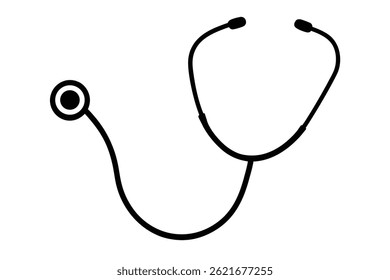 Simple Black Outline Stethoscope on White Background