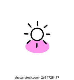 Icono de sol de contorno negro simple con una base ovalada de color rosa claro