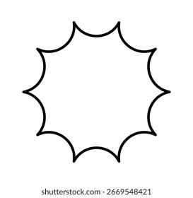 Um simples contorno preto de uma forma de explosão solar, destacando o potencial para o design criativo.