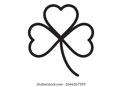 A simple black outline of a three leaf clover on white