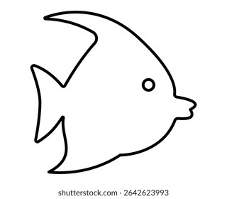 Simple black outline of tropical fish profile on white background. Clipart image isolated on background.