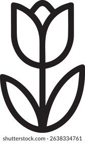 Simple Black Outline of a Tulip Flower on White Background