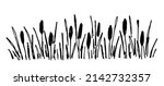 Simple black outline vector drawing. Thickets of reeds, lake shore, river plants. Duck hunting.