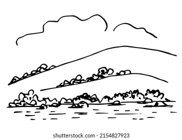 Simple Black Outline Vector Drawing Mountain Stock Vector (Royalty Free