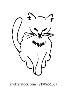 Simple black outline vector drawing. Cat in a sitting position. Pets. Sketch in ink.