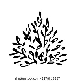Simple black outline vector drawing. Deciduous shrub. Vegetation and nature. Sketch in ink.