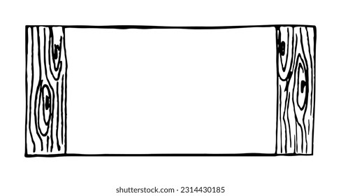 Dibujo simple del vector de contorno negro. Marco rectangular de madera, espejo. Colocar el texto. Esbozar con tinta. Habitación, interior.