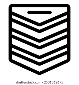 Icono de Vector de contorno negro simple que representa insignias de rango militar, a menudo usadas en uniformes para denotar la antigüedad