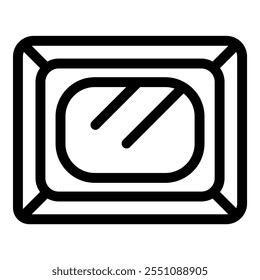 Simple black outline vector icon representing a microwave oven, ideal for interfaces and designs related to cooking and kitchen appliances