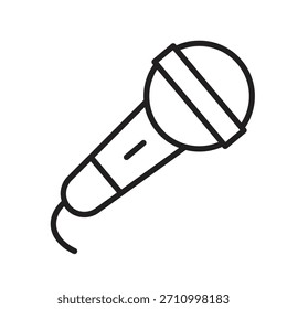 Icono de Vector de contorno negro simple de un micrófono de mano, perfecto para proyectos de diseño de audio, grabación y podcasting.
