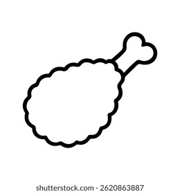 Simple black outline vector illustration of fried chicken on a clean white background, perfect for food-related design and branding needs.