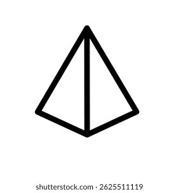 Simples ilustração vetorial em preto de uma pirâmide tridimensional. Forma geométrica limpa e minimalista, ideal para representar conceitos matemáticos, estruturas antigas ou como um elemento básico