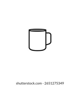 Simple black outline vector illustration depicting a minimalist coffee cup, isolated on a white background, perfect for use as an icon or graphic element.