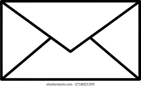 Einfache schwarze Kontur, Vektorgrafik eines E-Mail-Umschlags. Ideal für Website-Design, Social-Media-Grafiken, Kommunikationskonzepte und Werbung im Zusammenhang mit E-Mail-Marketing oder Messaging. Sauber und vielseitig.