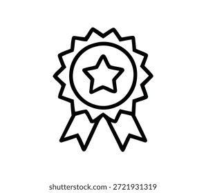 Einfache schwarze Kontur, Vektorgrafik eines Stern-Prämienbandes oder -abzeichens, perfekt für Qualitäts-, Leistungs- oder Zertifizierungskonzepte, sauberes Design.