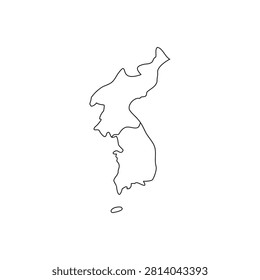 Simple Black Outline Vector Map of Divided Korean Peninsula with Jeju Island