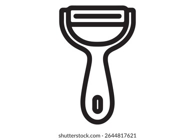 A simple black outline of a vegetable peeler on white