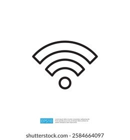 A simple black outline of a Wi-Fi symbol, representing wireless internet connectivity. The design is minimalistic, suitable for digital interfaces and communication materials.