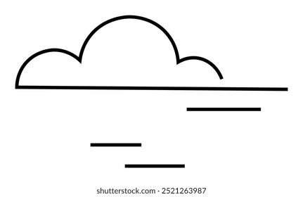 Simple black outlined cloud floating above a calm sea. Ideal for weather apps, nature themes, calm environments, simplicity, modern vector designs. Minimalistic and clean style.