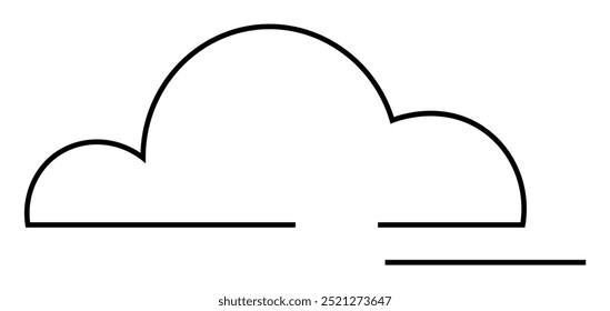 Simple black outlined cloud with straight lines underneath. Ideal for weather, simplicity, minimalism, nature, vector art. Clean design for educational or decorative purposes. Line art style.