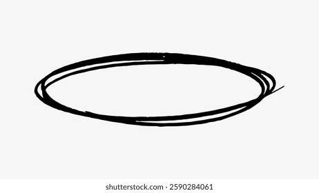 Simple black oval line drawing on a white background. The oval line is bold and minimalistic. Oval shape stands out in its simplicity and elegance. Doodle shape vector.