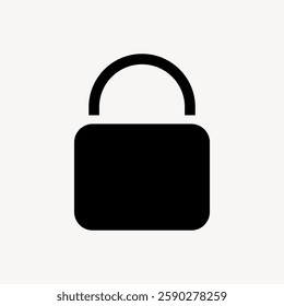 Simple black padlock icon on a light gray background. Padlock symbol represents security, privacy, and protection. Minimalist padlock design for digital use. User interface icon vector.