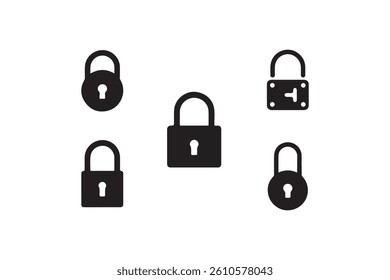 Simple Black Padlock Icons Set