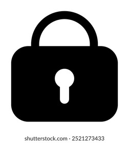 Simple black padlock with keyhole in the center on a solid white background. Ideal for security, privacy, protection, technology, and digital safety. Minimalist vector style.