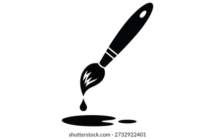 Un simple icono de pincel negro con pintura goteante, transmitiendo la creación artística.
