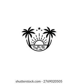 Simple black palm tree beach icon