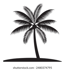 simple black Palm Tree On The Beach silhouette on white background