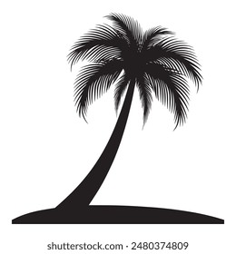 simple black Palm Tree On The Beach silhouette on white background
