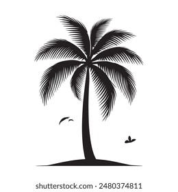 simple black Palm Tree On The Beach silhouette on white background