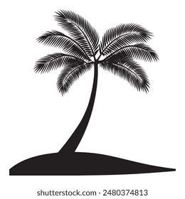 simple black Palm Tree On The Beach silhouette on white background