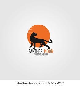 Simple black panther on Moon Illustration Vector Template. Suitable for Creative Industry, Multimedia, entertainment, Educations, Shop, and any related business.