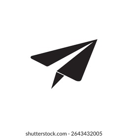 Simple black paper plane icon vector representing send message email delivery communication and digital mail symbol on a white background in minimalist silhouette style
