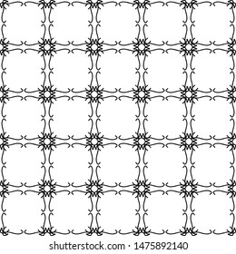 Simple black patterns on a white seamless background.